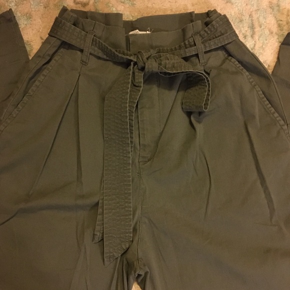 H&M olive Paper Bag Waist Pants Size 8 - Picture 3 of 8